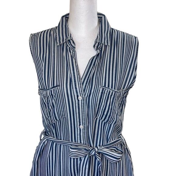 Velvet Heart Women's Front Tie Waist Dress Collared Striped Mini Blue Medium - Picture 5 of 10